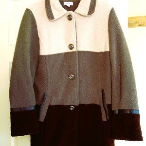 Susan Graver fleece tri-color tan-brown jacket with faux fur trim